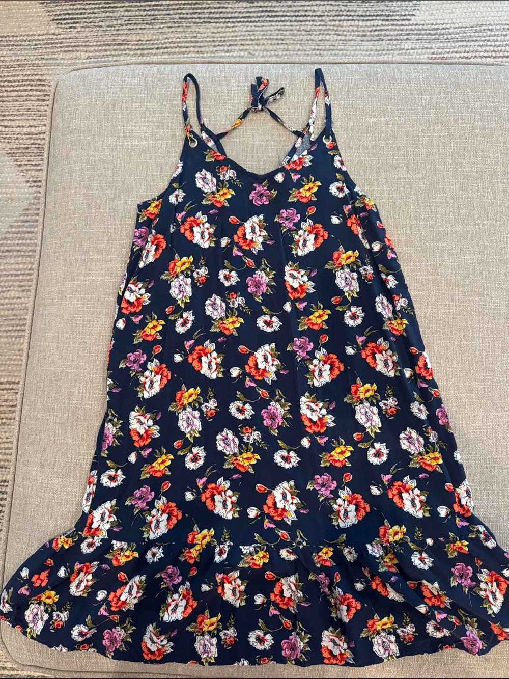 art class Navy Floral Sundress with Red, Yellow & Purple Flowers